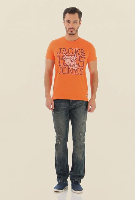 Jack & Jones Orange Printed Crew Neck T-Shirt Jack & Jones Orange Printed Crew Neck T-Shirt