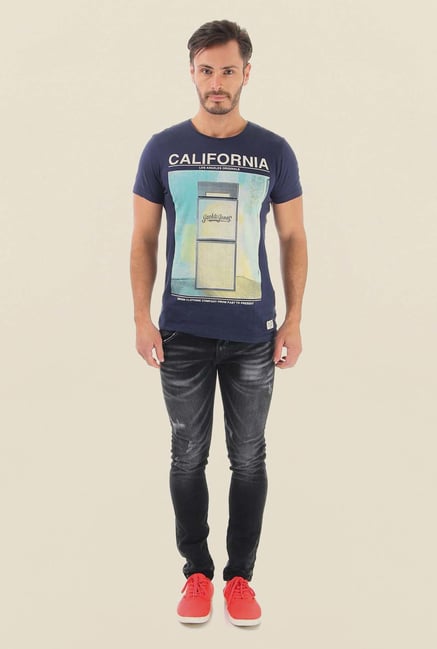 Jack & Jones Navy Printed Crew Neck T-Shirt Jack & Jones Navy Printed Crew Neck T-Shirt