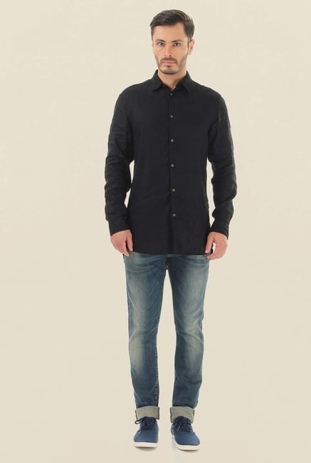 Jack & Jones Black Solid Casual Shirt Jack & Jones Black Solid Casual Shirt