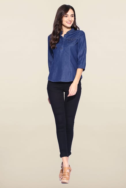 Kraus Blue Solid Slim Fit Top Kraus Blue Solid Slim Fit Top