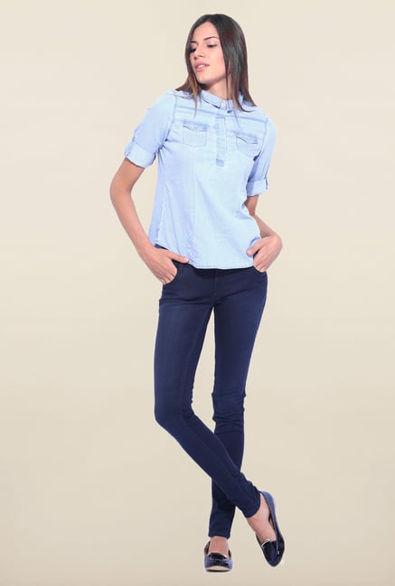 Kraus Turquoise Solid Slim Fit Top Kraus Turquoise Solid Slim Fit Top