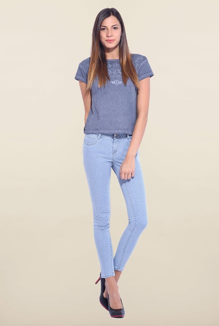 Kraus Light Blue Ankle Length Printed Jeans Kraus Light Blue Ankle Length Printed Jeans
