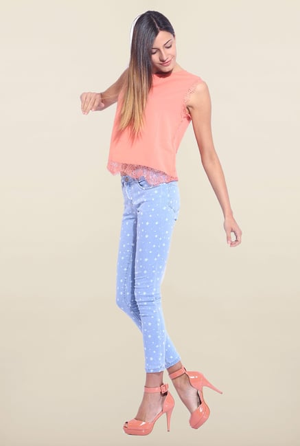 Kraus Light Blue Ankle Length Printed Jeans Kraus Light Blue Ankle Length Printed Jeans