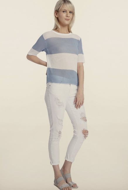Vero Moda White & Blue Striped Top Vero Moda White & Blue Striped Top