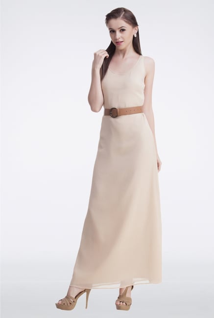 Femella Beige Belted Maxi Dress Femella Beige Belted Maxi Dress