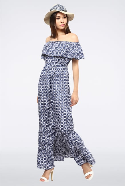 Femella Blue Off Shoulder Ruffle Maxi Dress Femella Blue Off Shoulder Ruffle Maxi Dress