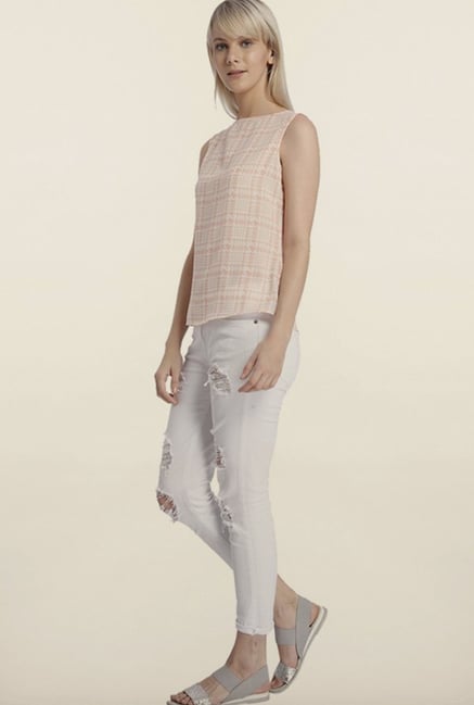 Vero Moda Peach Checks Top Vero Moda Peach Checks Top