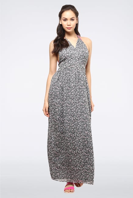 Femella Grey Backless Printed Maxi Dress Femella Grey Backless Printed Maxi Dress