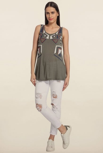 Vero Moda Grey Printed Long Top Vero Moda Grey Printed Long Top