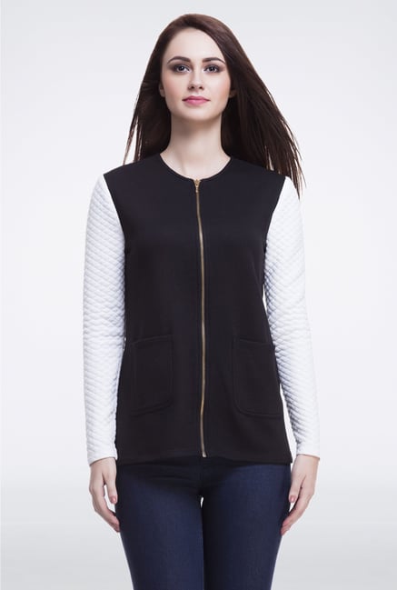 Femella Black & White Jacket With Quilted Sleeves Femella Black & White Jacket With Quilted Sleeves