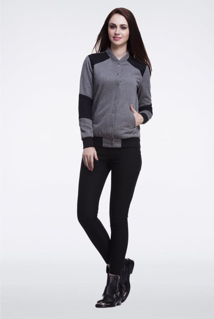 Femella Grey Bomber Jacket With Quilt Detail Femella Grey Bomber Jacket With Quilt Detail