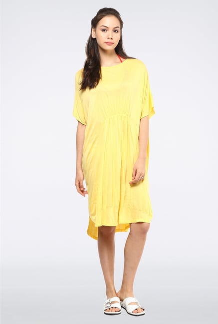 Femella Yellow Boat Neck Jersey Cover Up Femella Yellow Boat Neck Jersey Cover Up