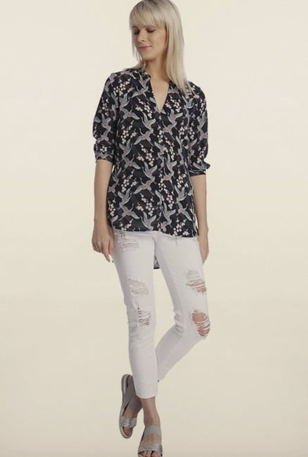 Vero Moda Black Printed High-Low Shirt Vero Moda Black Printed High-Low Shirt
