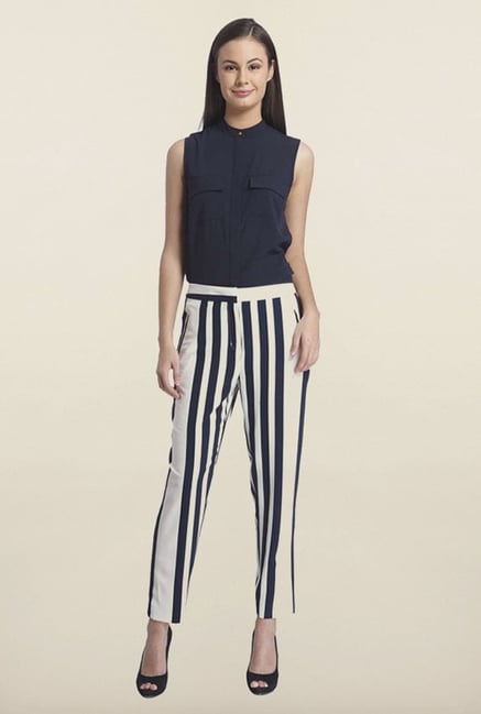 Only White & Blue Stripes Casual Trouser Only White & Blue Stripes Casual Trouser