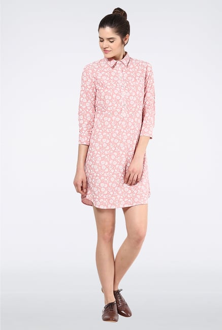 Femella Peach Printed Shirt Dress Femella Peach Printed Shirt Dress