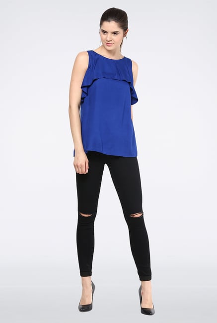 Femella Royal Blue Front Ruffle Top Femella Royal Blue Front Ruffle Top