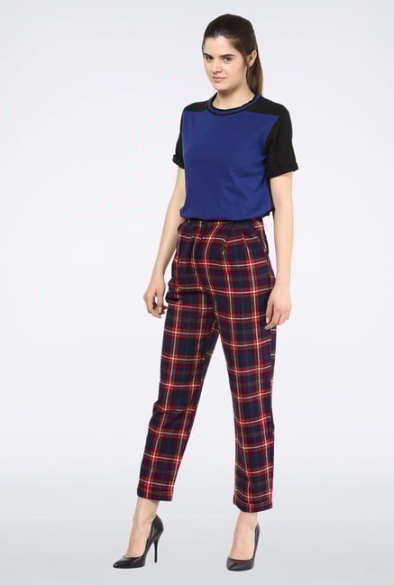 Femella Blue & Black Collar Slub Top Femella Blue & Black Collar Slub Top