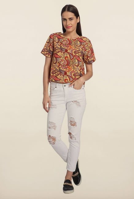Vero Moda Yellow & Red Printed Top Vero Moda Yellow & Red Printed Top