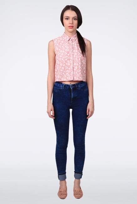 Femella Peach Chambray Crop Shirt Femella Peach Chambray Crop Shirt