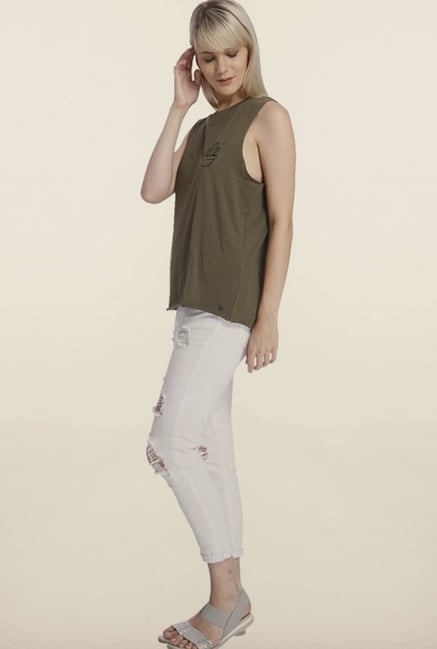 Vero Moda Olive Solid Cotton Top Vero Moda Olive Solid Cotton Top