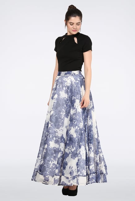 Femella Blue Printed Circular Maxi Skirt Femella Blue Printed Circular Maxi Skirt