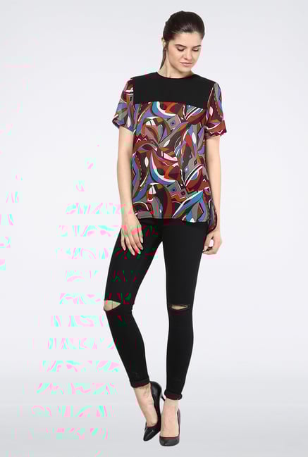 Femella Multicolor Back Zipper Top Femella Multicolor Back Zipper Top