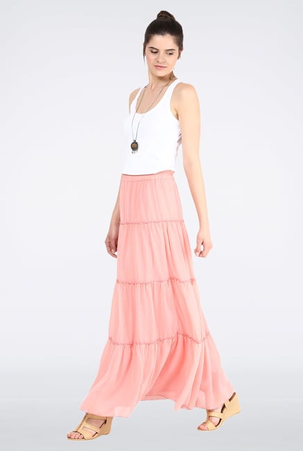 Femella Rose Pink Tier Maxi Skirt Femella Rose Pink Tier Maxi Skirt
