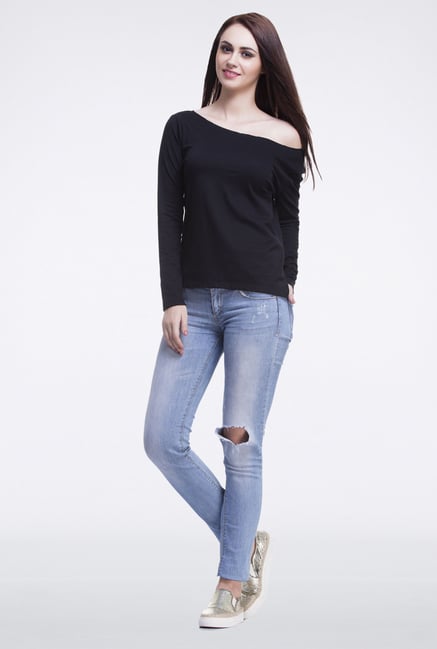 Femella Black Off Shoulder Pullover Femella Black Off Shoulder Pullover