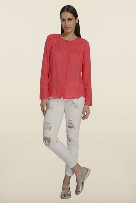 Vero Moda Rouge Red Solid Casual Shirt Vero Moda Rouge Red Solid Casual Shirt