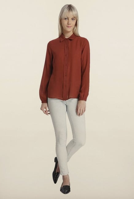 Vero Moda Brown Solid Casual Shirt Vero Moda Brown Solid Casual Shirt