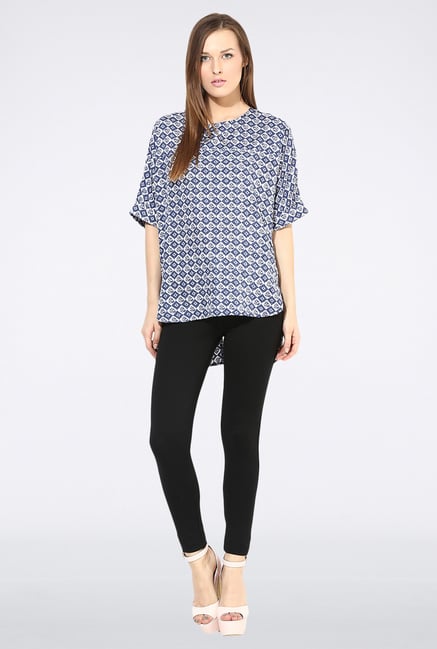 Femella Blue Back Slit Boxy Top Femella Blue Back Slit Boxy Top
