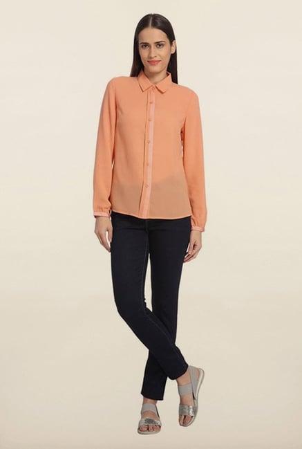 Vero Moda Peach Solid Casual Shirt Vero Moda Peach Solid Casual Shirt
