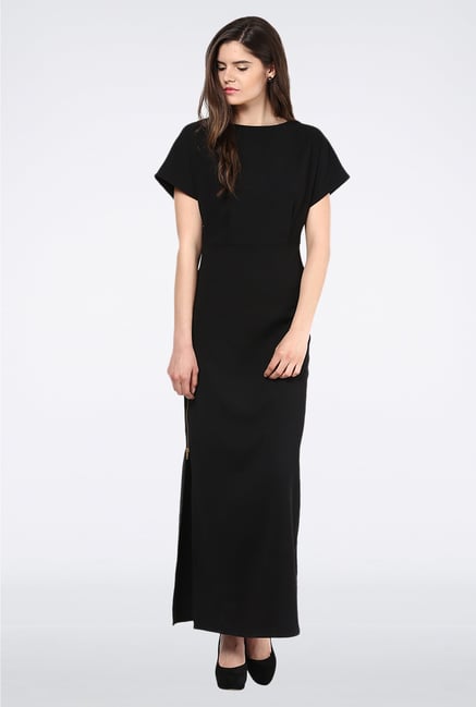 Femella Black Maxi Dress With Zipper Detail Femella Black Maxi Dress With Zipper Detail