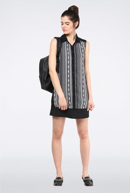 Femella Black Sheer Panel Shirt Dress Femella Black Sheer Panel Shirt Dress