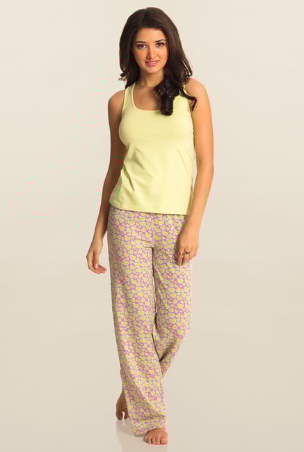 Pretty Secrets Pink And Yellow Heart Print Pajama Pretty Secrets Pink And Yellow Heart Print Pajama
