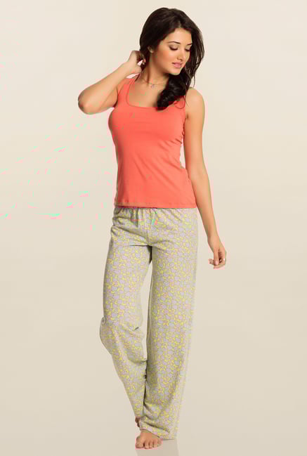 Pretty Secrets Yellow And Blue Heart Print Pajama Pretty Secrets Yellow And Blue Heart Print Pajama