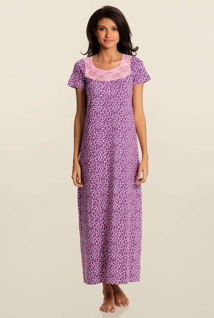Pretty Secrets White And Purple Animal Print Night Dress Pretty Secrets White And Purple Animal Print Night Dress