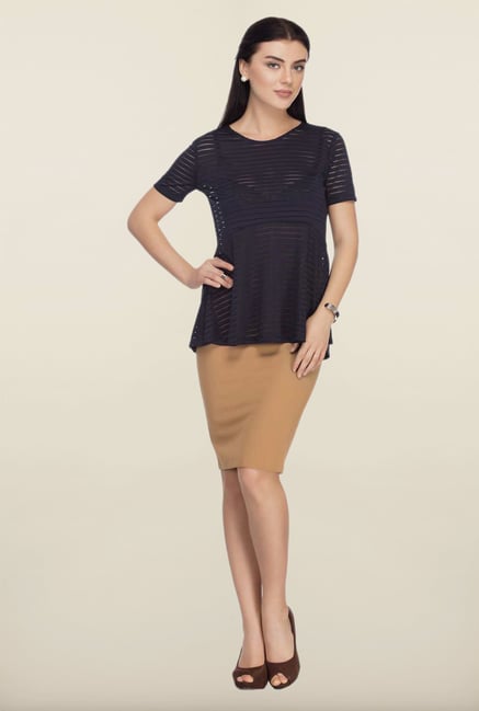 Femella Navy Striped Peplum Top Femella Navy Striped Peplum Top