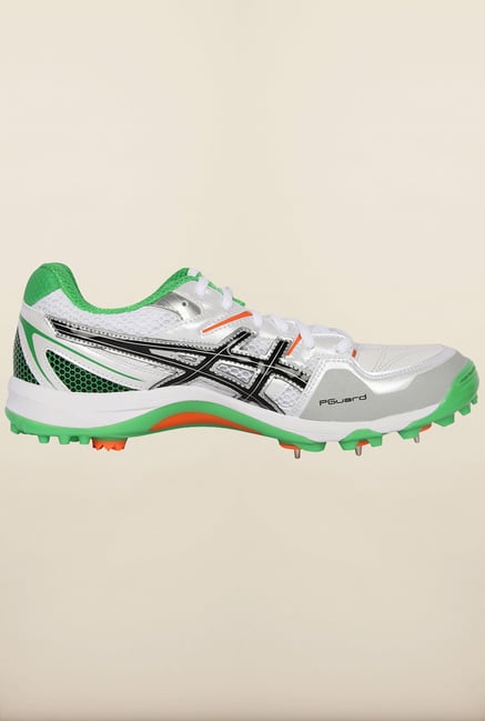 Asics White and Green Cricket Shoes Asics White and Green Cricket Shoes