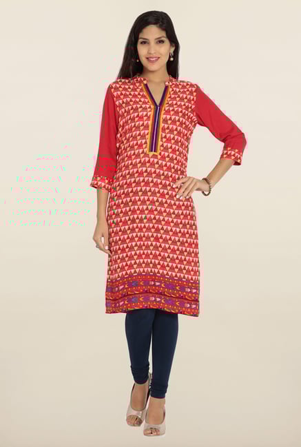 Soch Red & Off White Printed Cotton Kurta Soch Red & Off White Printed Cotton Kurta