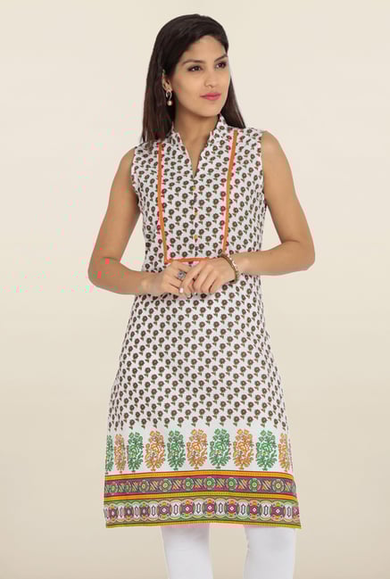 Soch White & Orange Floral Printed Kurta Soch White & Orange Floral Printed Kurta