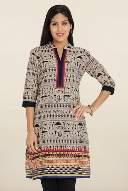 Soch Beige & Black Printed Cotton Kurta Soch Beige & Black Printed Cotton Kurta