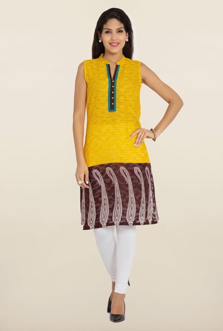 Soch Yellow & Brown Printed Cotton Kurta Soch Yellow & Brown Printed Cotton Kurta