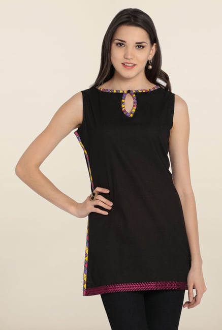 Soch Black Printed Cotton Kurti Soch Black Printed Cotton Kurti