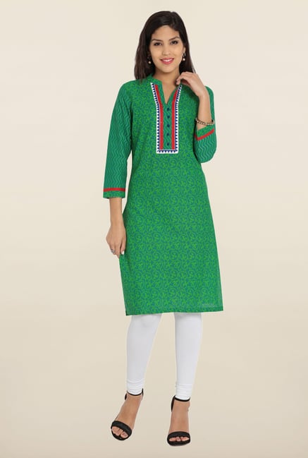 Soch Dark Green Printed Cotton Kurta Soch Dark Green Printed Cotton Kurta