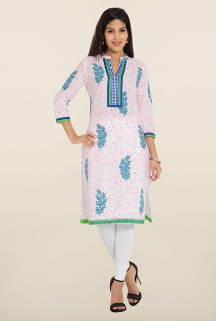 Soch White & Pink Printed Cotton Kurta Soch White & Pink Printed Cotton Kurta