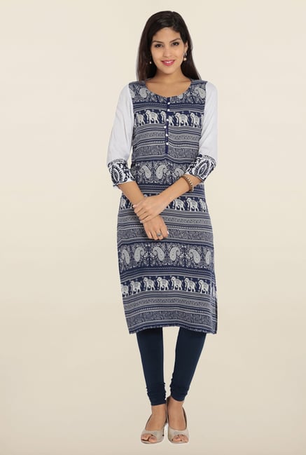 Soch Indigo & White Rayon Kurta Soch Indigo & White Rayon Kurta
