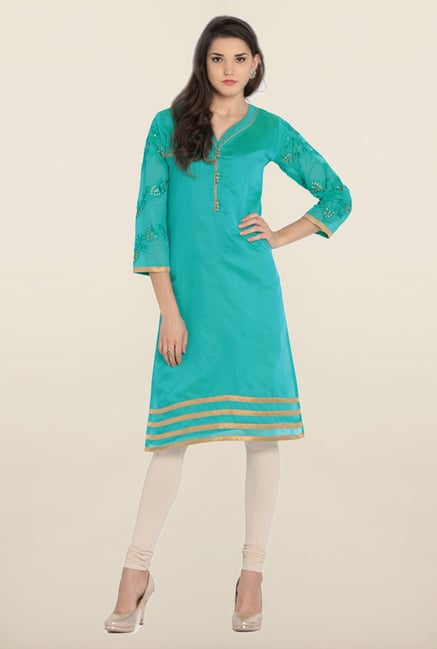 Soch Teal & Gold Embroidered Kurta Soch Teal & Gold Embroidered Kurta