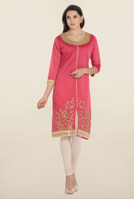 Soch Coral & Gold Chanderi Silk Kurta Soch Coral & Gold Chanderi Silk Kurta
