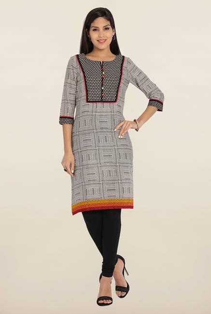 Soch White & Black Printed Cotton Kurta Soch White & Black Printed Cotton Kurta